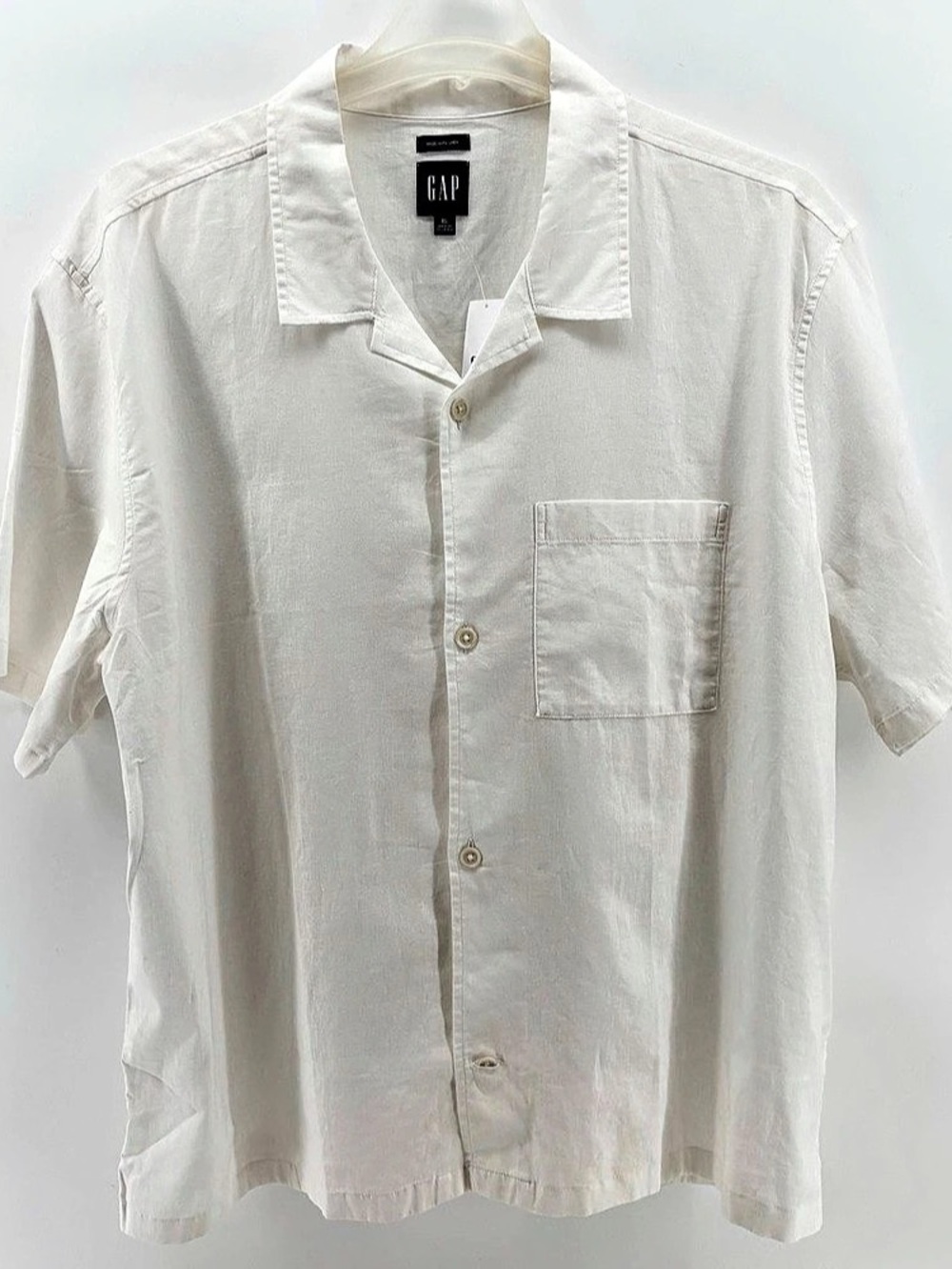 NWT GAP White Linen Cotton Camp Collar Shirt Men’s XL Flawed